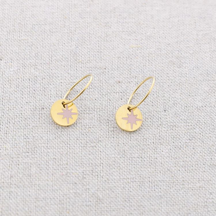 PENDIENTES ACERO ARO COLGANTE MEDALLITA ESMALTE