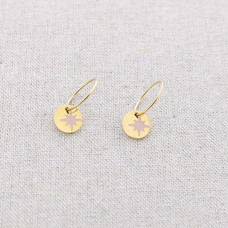STEEL EARRINGS PENDANT ENAMEL MEDAL