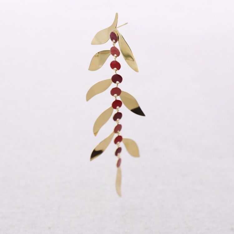 STEEL EARRINGS PENDANT ENAMEL LEAF MEDALLIONS