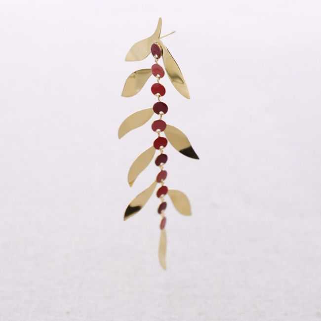 STEEL EARRINGS PENDANT ENAMEL LEAF MEDALLIONS