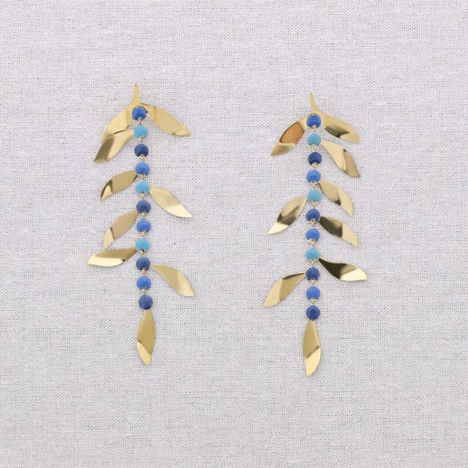 STEEL EARRINGS PENDANT ENAMEL LEAF MEDALLIONS