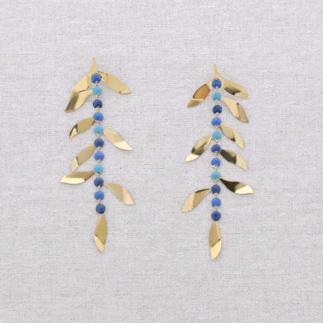 STEEL EARRINGS PENDANT ENAMEL LEAF MEDALLIONS