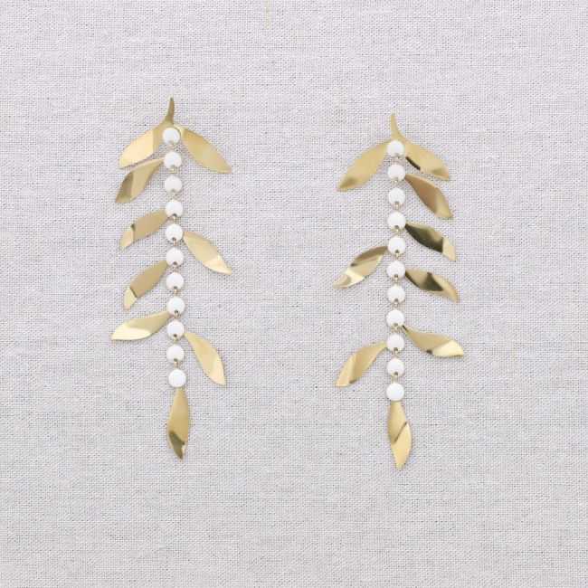 STEEL EARRINGS PENDANT ENAMEL LEAF MEDALLIONS