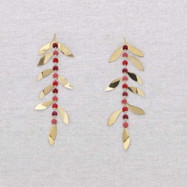 STEEL EARRINGS PENDANT ENAMEL LEAF MEDALLIONS