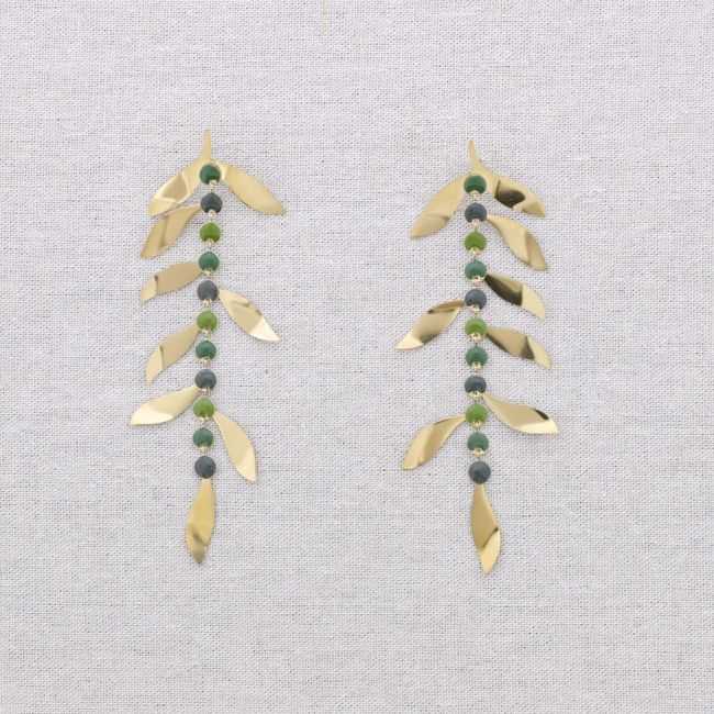 STEEL EARRINGS PENDANT ENAMEL LEAF MEDALLIONS