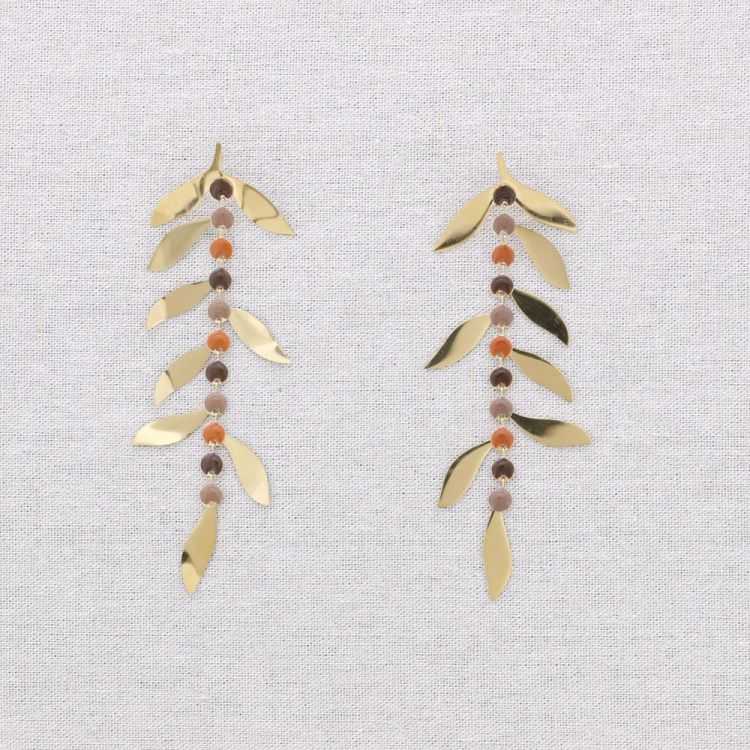 STEEL EARRINGS PENDANT ENAMEL LEAF MEDALLIONS 2