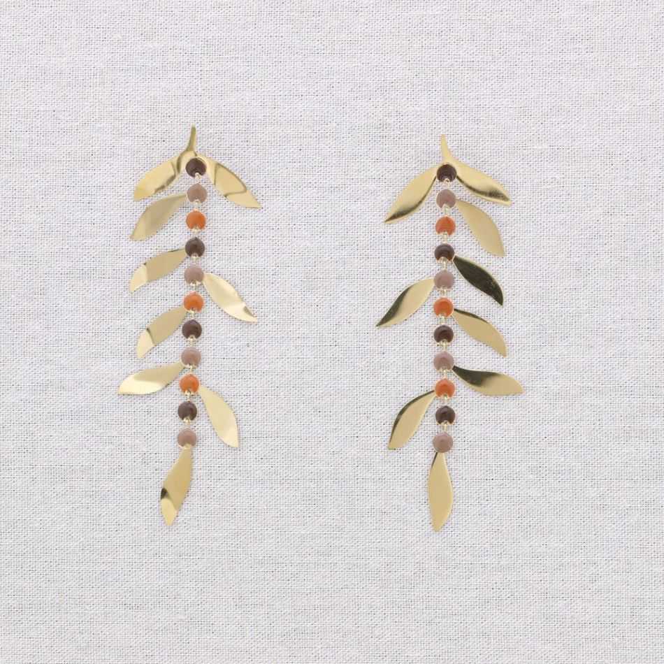 STEEL EARRINGS PENDANT ENAMEL LEAF MEDALLIONS