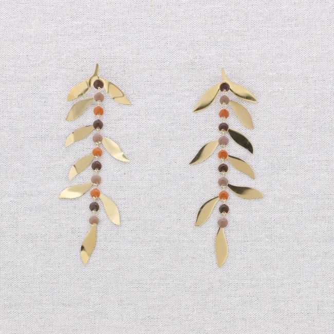 STEEL EARRINGS PENDANT ENAMEL LEAF MEDALLIONS