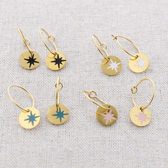 STEEL EARRINGS PENDANT ENAMEL MEDAL