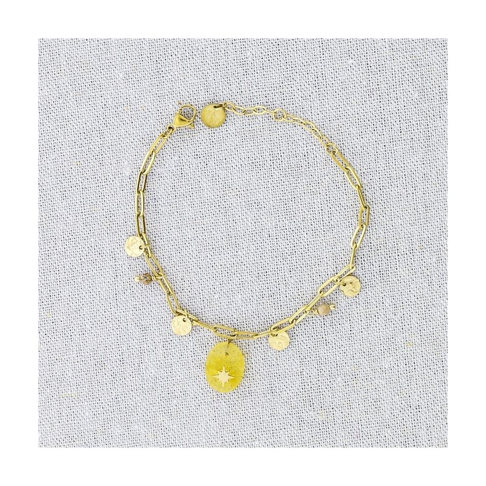 STONE MEDAL PENDANT CHAIN STEEL BRACELET