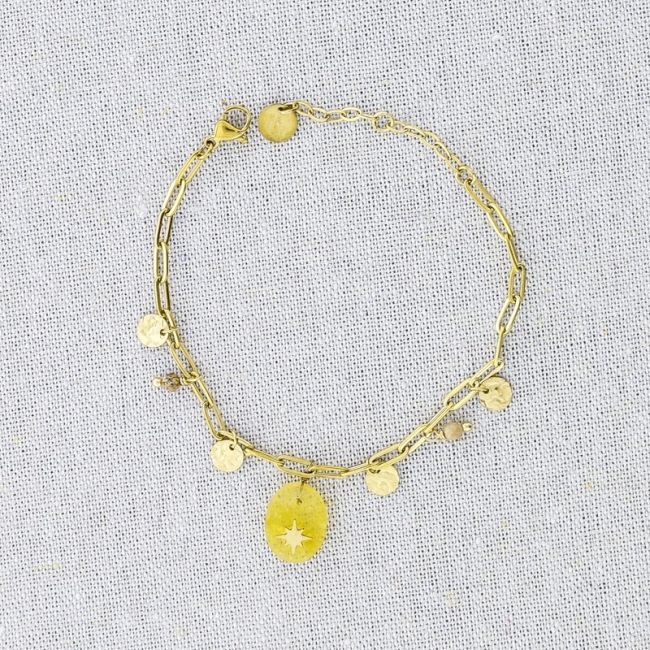 STONE MEDAL PENDANT CHAIN STEEL BRACELET