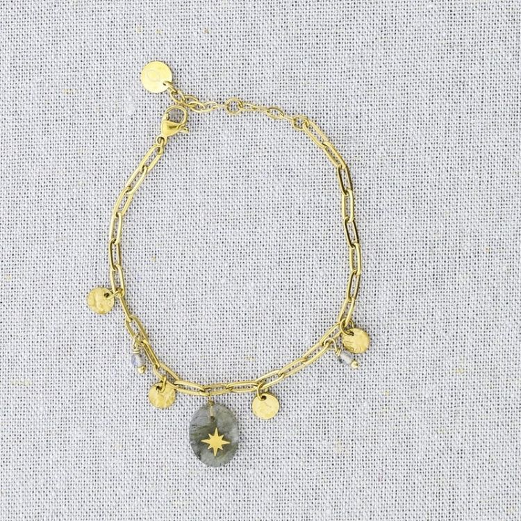 PULSERA ACERO CADENA COLGANTES MEDALLA PIEDRAS 2