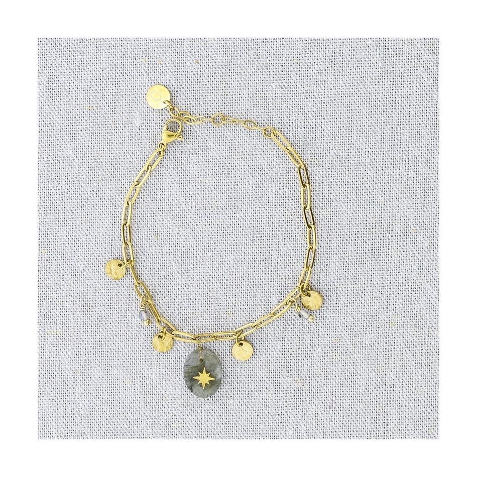 STONE MEDAL PENDANT CHAIN STEEL BRACELET