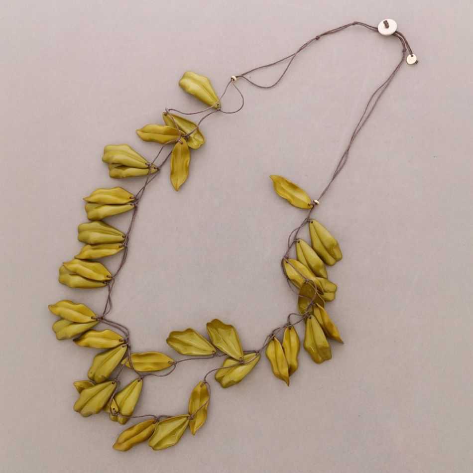 LONG DOUBLE NECKLACE WITH RESIN PETAL PENDANTS