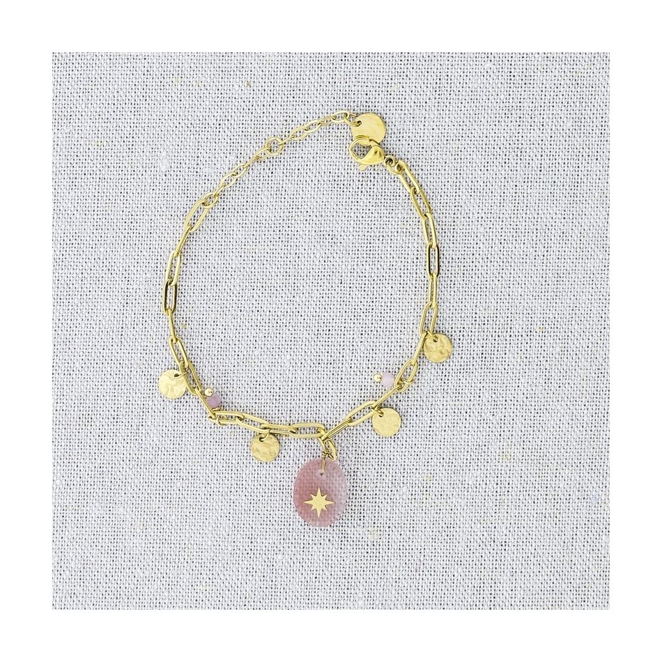 STONE MEDAL PENDANT CHAIN STEEL BRACELET