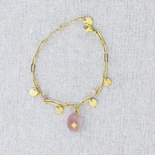 STONE MEDAL PENDANT CHAIN STEEL BRACELET