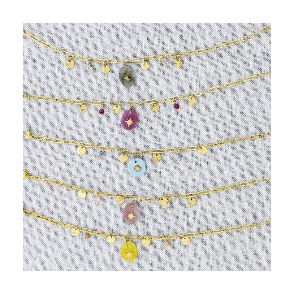 STONE MEDAL PENDANT CHAIN STEEL BRACELET
