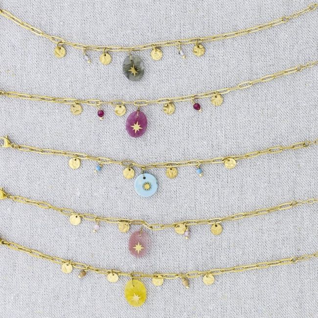 STONE MEDAL PENDANT CHAIN STEEL BRACELET