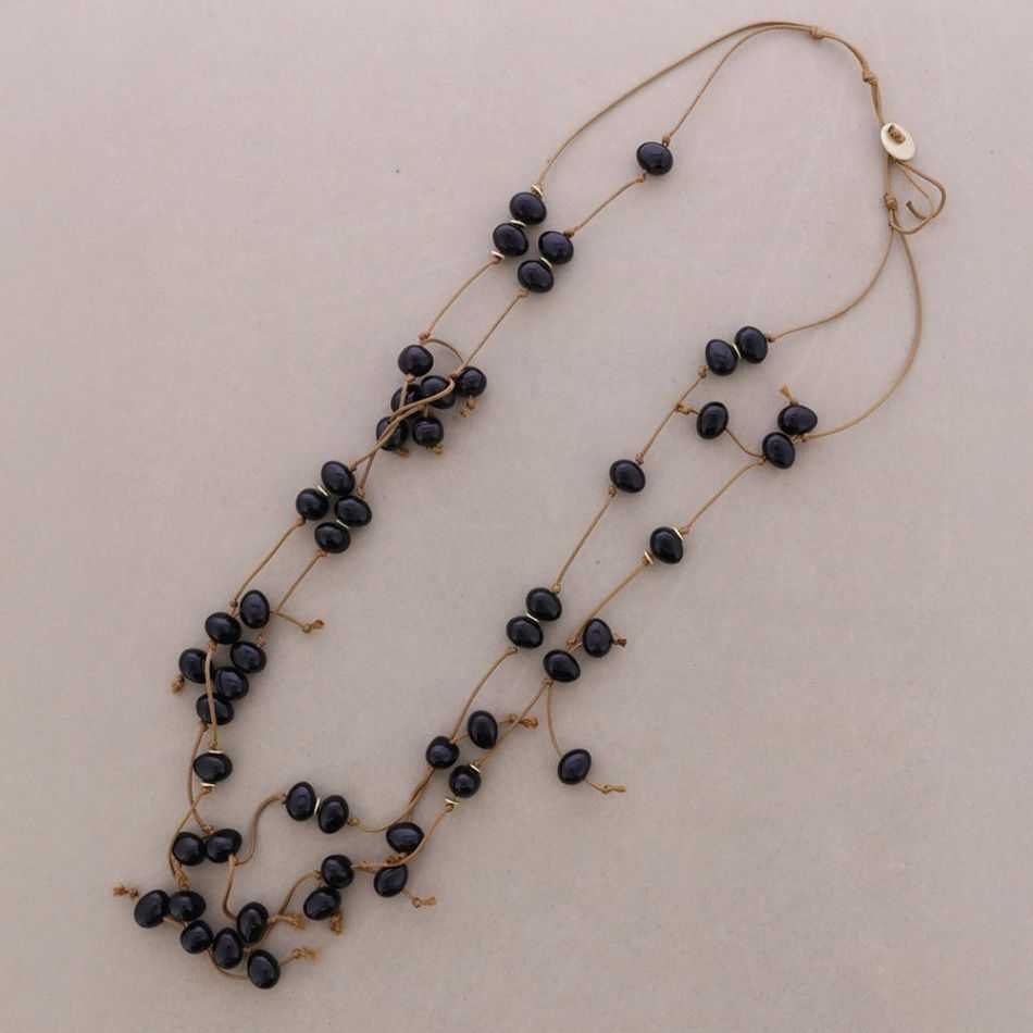 COLLAR LARGO DOBLE CUENTAS COLGANTES RESINA