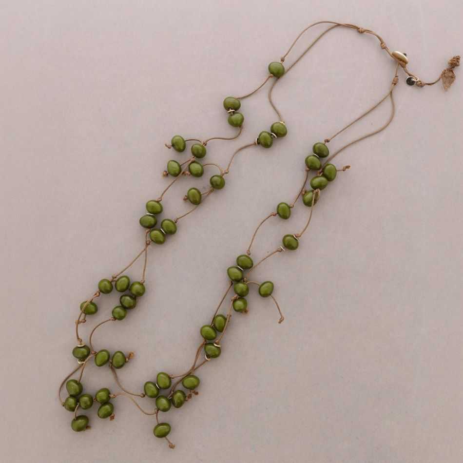 COLLAR LARGO DOBLE CUENTAS COLGANTES RESINA