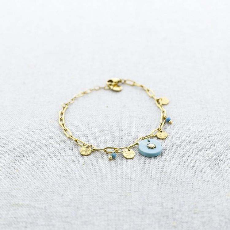 STONE MEDAL PENDANT CHAIN STEEL BRACELET