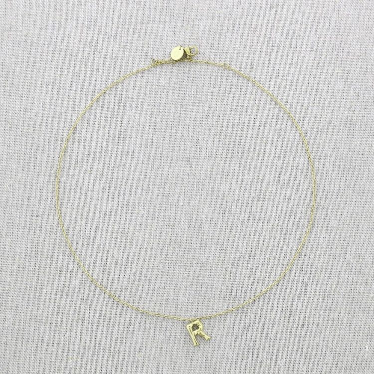 BAMBOO INITIAL R STEEL SHORT NECKLACE