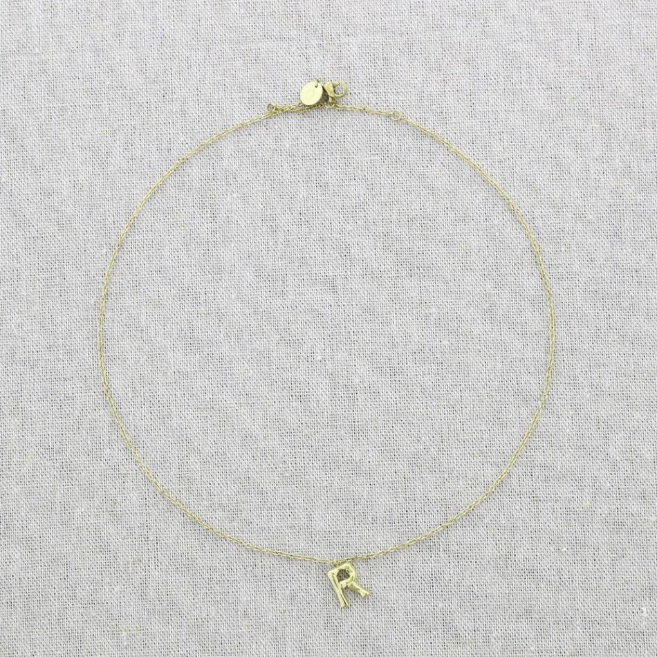 BAMBOO INITIAL R STEEL SHORT NECKLACE