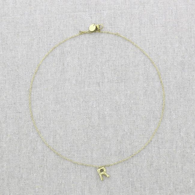 BAMBOO INITIAL R STEEL SHORT NECKLACE
