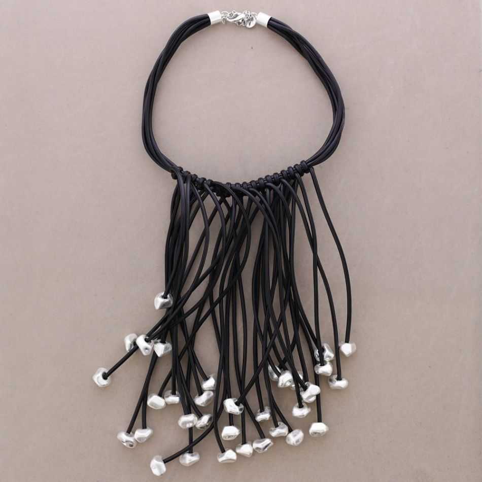 GARGANTILLA CORDÓN SINTÉTICO FLECOS CUENTAS METAL