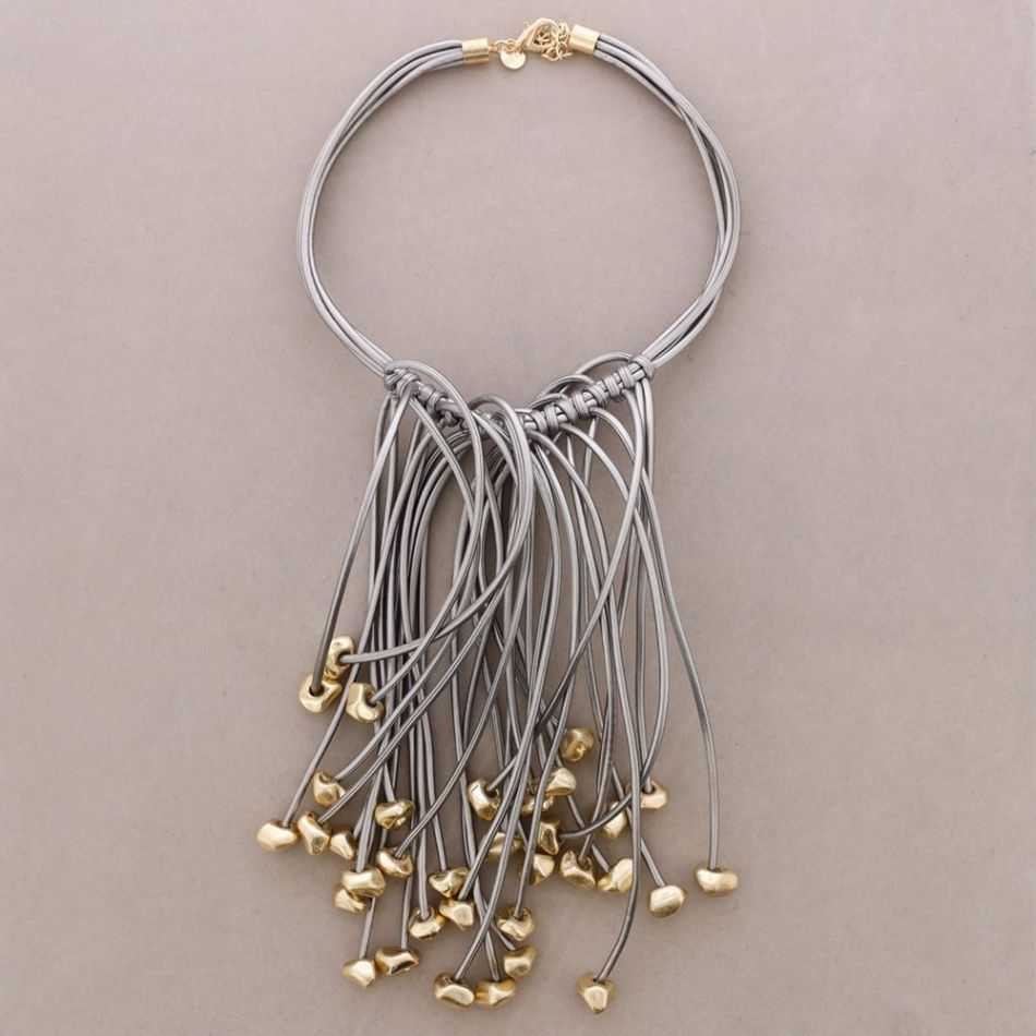GARGANTILLA CORDÓN SINTÉTICO FLECOS CUENTAS METAL