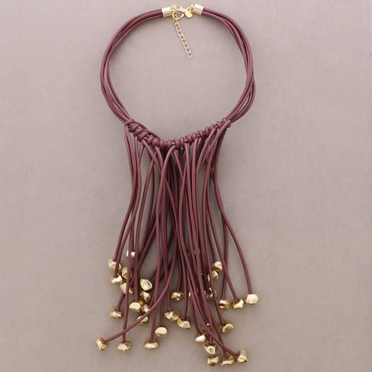 SYNTHETIC CORD CHOKER WITH FRINGES AND METAL BEADS 2