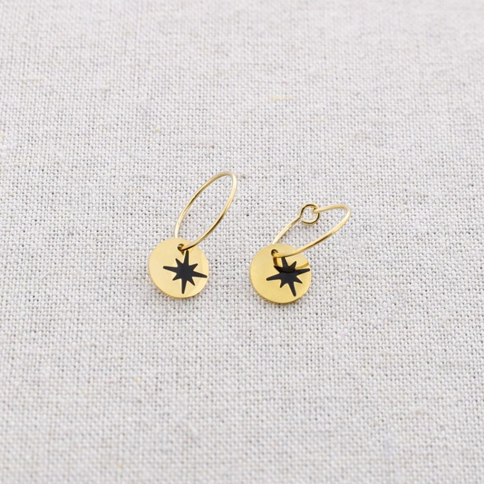 STEEL EARRINGS PENDANT ENAMEL MEDAL