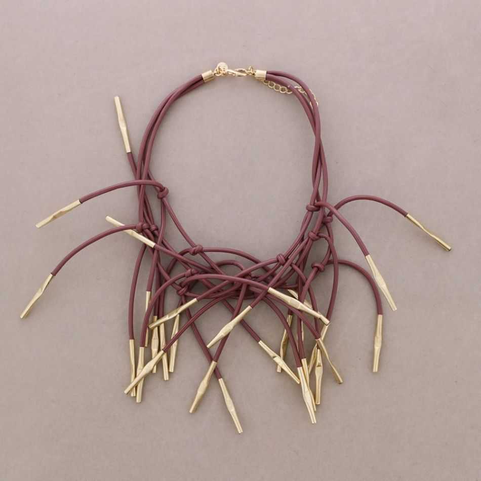 SYNTHETIC CORD CHOKER WITH FRINGES AND METAL TUBES