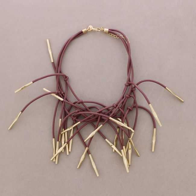 SYNTHETIC CORD CHOKER WITH FRINGES AND METAL TUBES