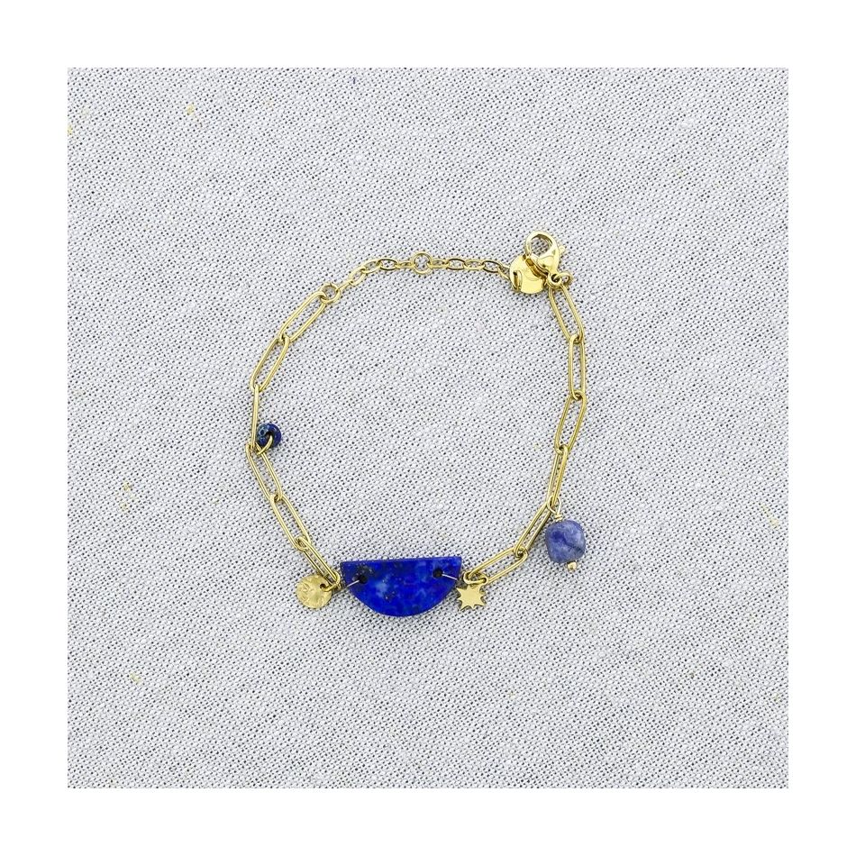 STONE MEDAL PENDANT CHAIN STEEL BRACELET