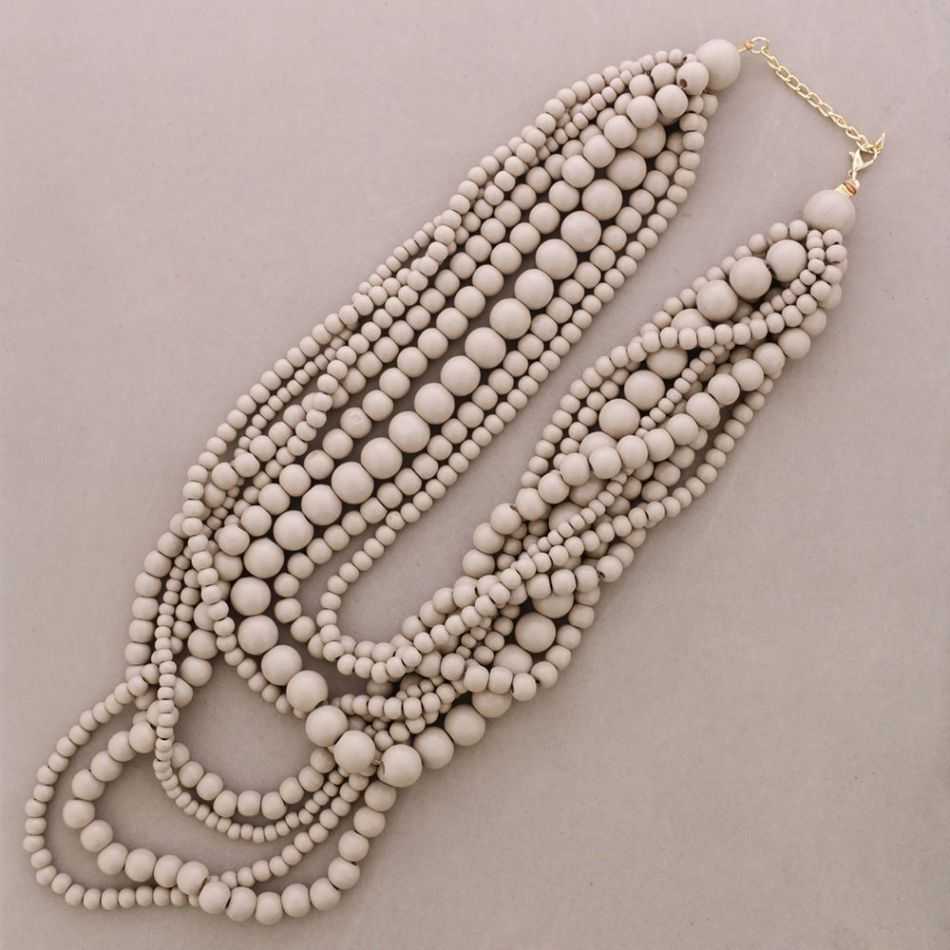 LONG MULTI-BEAD WOODEN NECKLACE