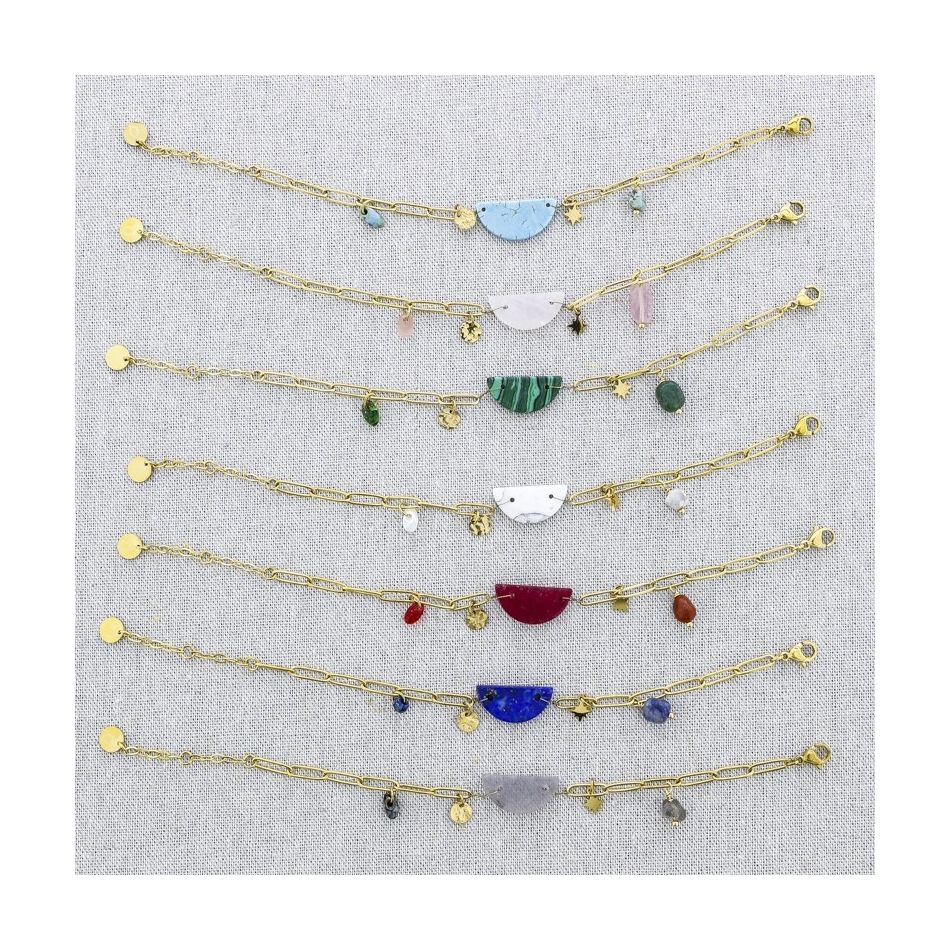 STONE MEDAL PENDANT CHAIN STEEL BRACELET