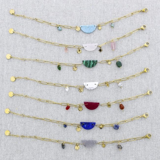 PULSERA ACERO CADENA COLGANTES MEDALLA PIEDRAS