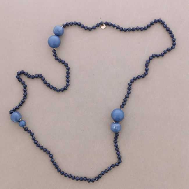 COLLAR LARGO CUENTAS CRISTALES FACETADOS BOLA RESINA 120CM