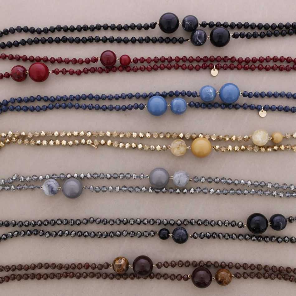COLLAR LARGO CUENTAS CRISTALES FACETADOS BOLA RESINA 120CM