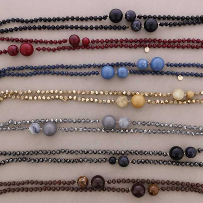 COLLAR LARGO CUENTAS CRISTALES FACETADOS BOLA RESINA 120CM