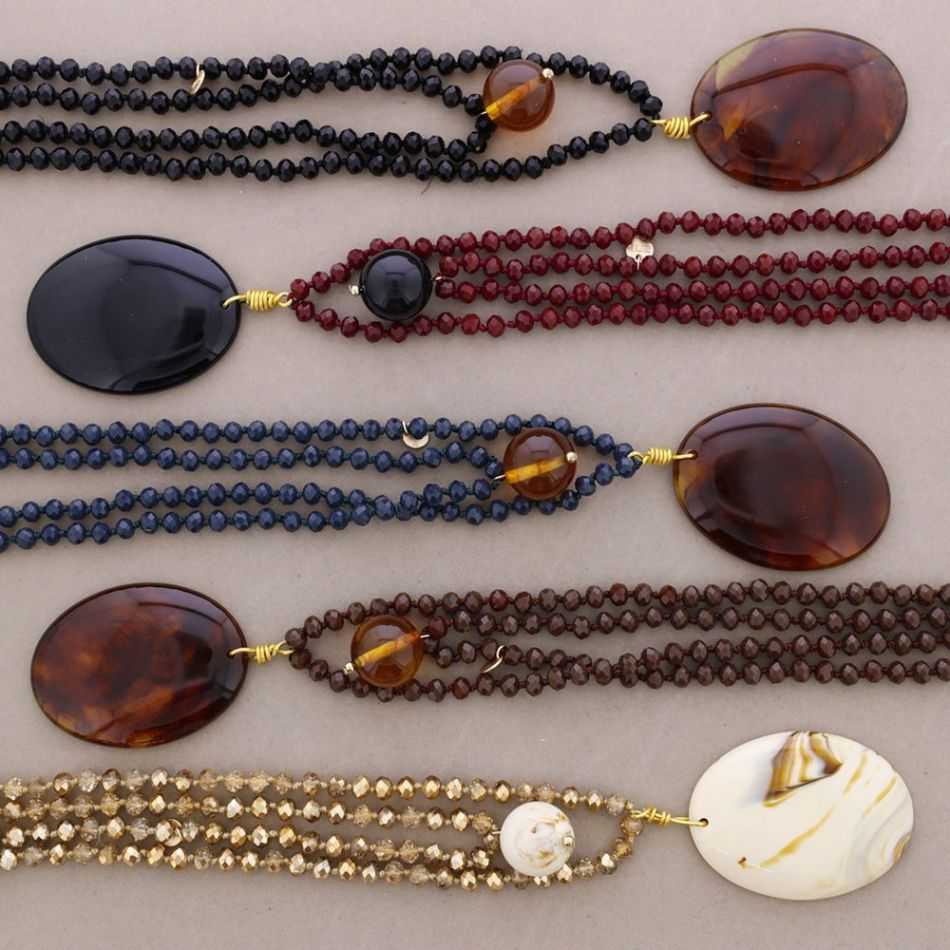 LONG NECKLACE WITH FACETED CRYSTAL BEADS AND RESIN PENDANTS 120CM