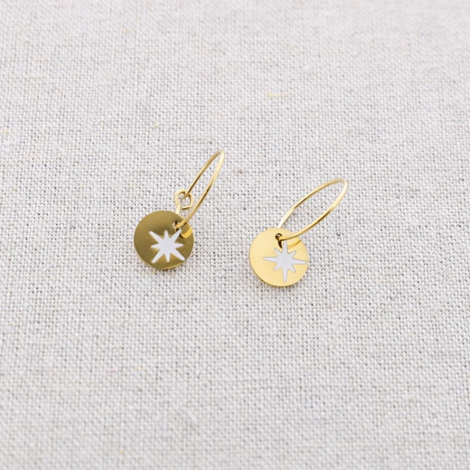 PENDIENTES ACERO ARO COLGANTE MEDALLITA ESMALTE