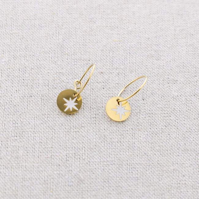 STEEL EARRINGS PENDANT ENAMEL MEDAL