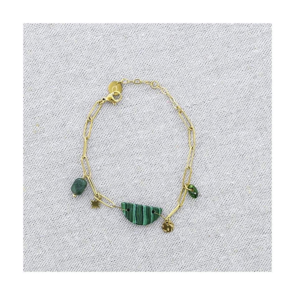 STONE MEDAL PENDANT CHAIN STEEL BRACELET