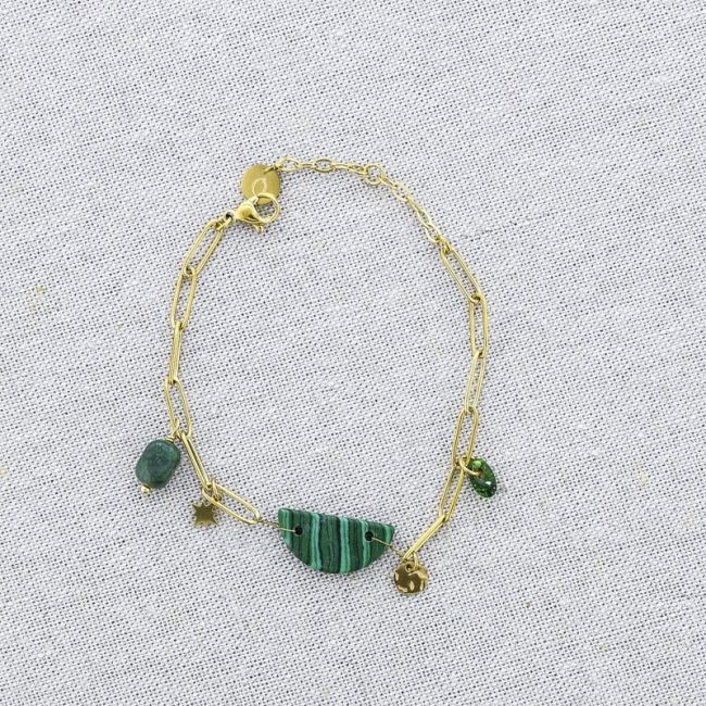 STONE MEDAL PENDANT CHAIN STEEL BRACELET