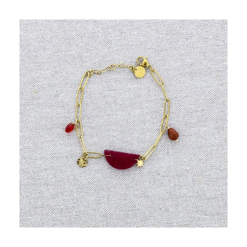 STONE MEDAL PENDANT CHAIN STEEL BRACELET