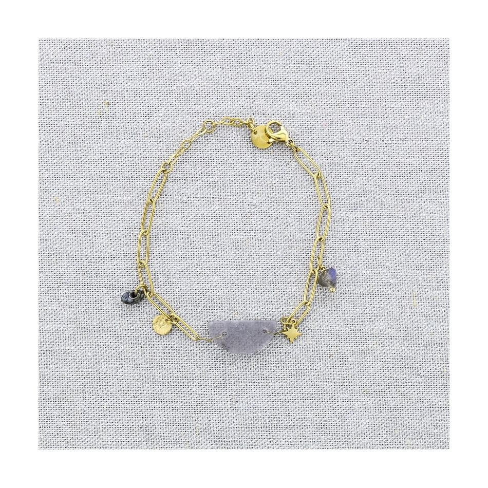 STONE MEDAL PENDANT CHAIN STEEL BRACELET