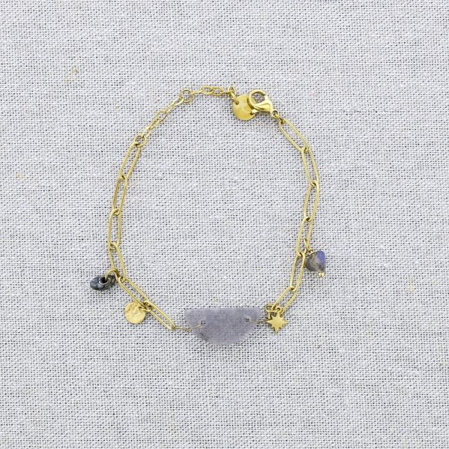PULSERA ACERO CADENA COLGANTES MEDALLA PIEDRAS