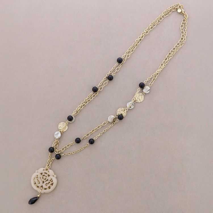 LONG DOUBLE STRAPS METAL PENDANT MEDAL FILIGREE RESIN